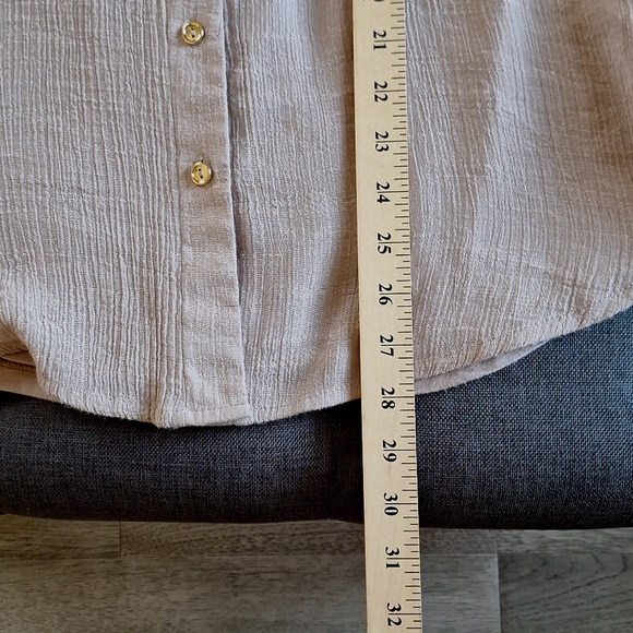 PerSeption Concepts Button Down Tan Top Large Short Sleeve - Picture 5 of 6